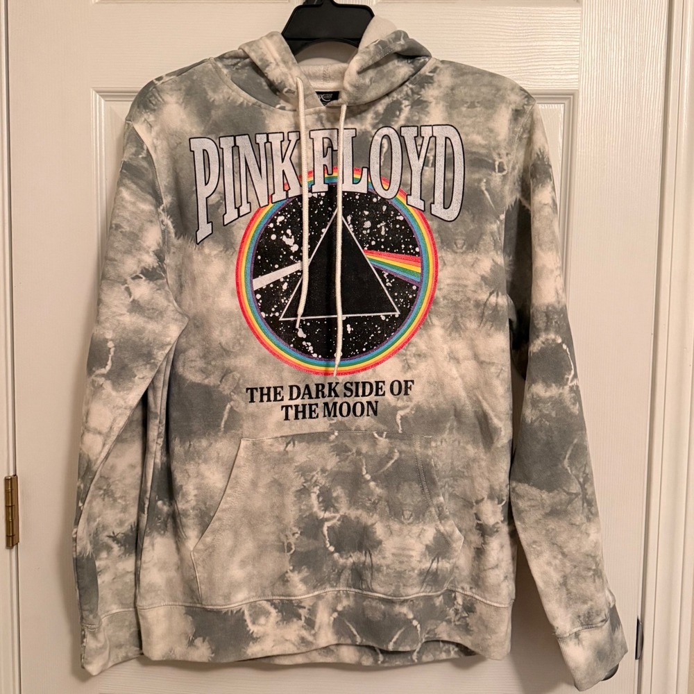 Pink Floyd Dark Side of the Moon 50th Anniversary Tie Dye Hoodie Grey Large